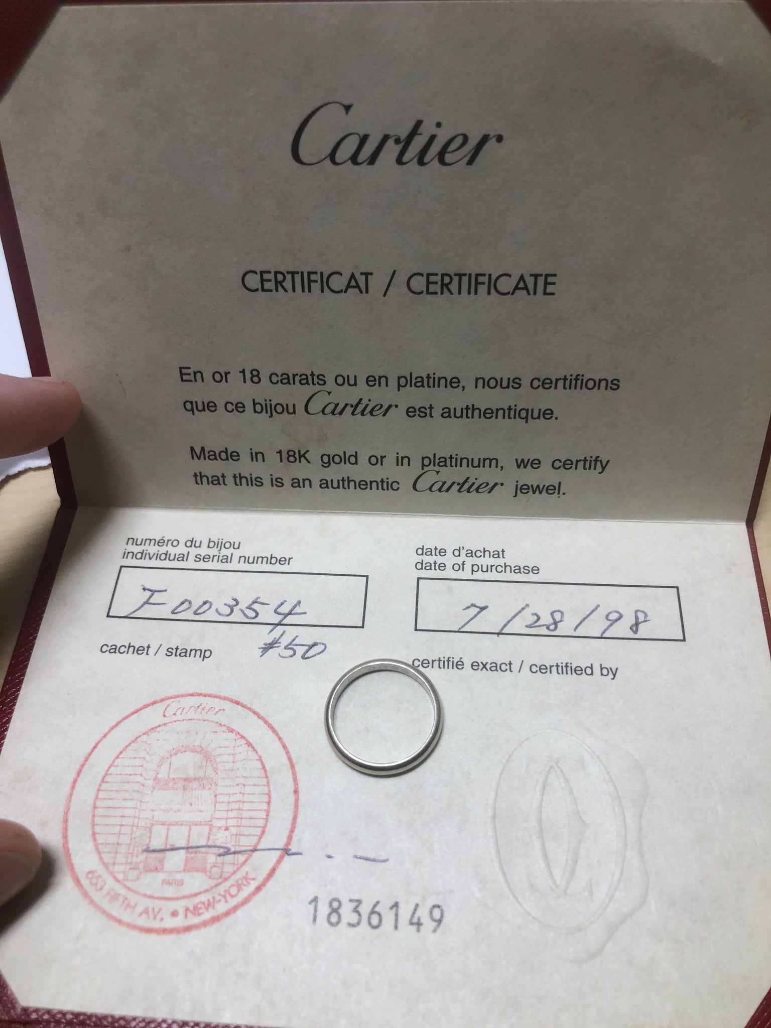 Cartier Platinum Wedding Band